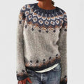 Women's Jumper Long Sleeve with Fair Isle Pattern and Round Neck - Dark Grey