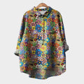 Women's Blouse with Floral Print and Collared Button Placket - Floral Print 2