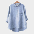 Women's Blouse with Collar and Chest Pocket - Light Blue