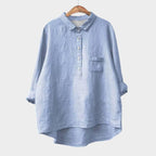 Women's Blouse with Collar and Chest Pocket - Light Blue