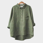 Women's Blouse with Collar and Chest Pocket - Green