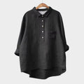 Women's Blouse with Collar and Chest Pocket - Black