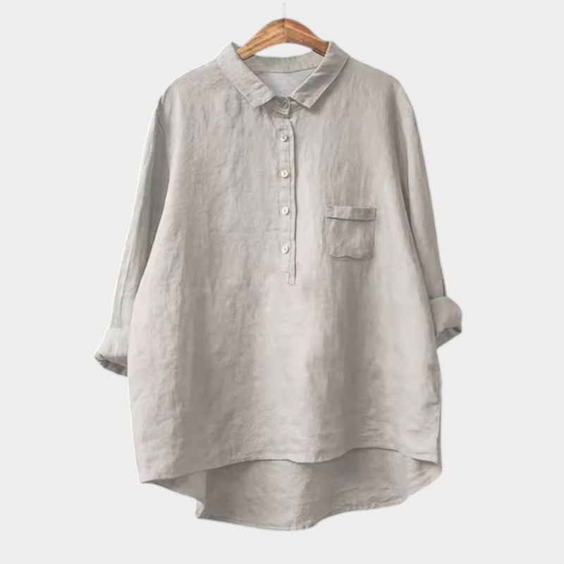 Women's Blouse with Collar and Chest Pocket - Beige