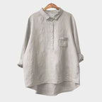 Women's Blouse with Collar and Chest Pocket - Beige