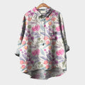 Women's Blouse Long Sleeve with Botanical Print and Round Hem - Pattern 2