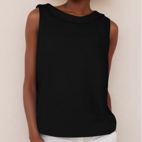 Women's Sleeveless Top with Roll Neckline and Relaxed Fit - Black