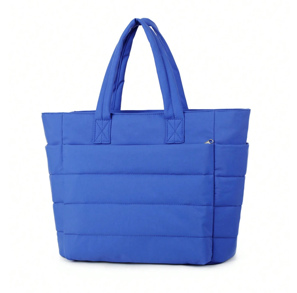 Women's Quilted Tote Bag with Padded Shoulder Straps - Blue