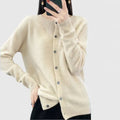 Women's Cardigan with Round Neck and Single-Breasted Button Fastening - Beige