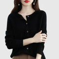 Women's Cardigan with Round Neck and Single-Breasted Button Fastening - Black