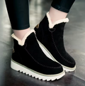 Women's Ankle Boots Slip-On with Fleece Lining and Ridged Sole - Black