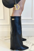 Women's Knee High Boots with Pointed Toe and Straight Shaft - 15