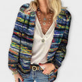Women's Cardigan Open Front with Long Sleeves and Multicolour Knit - Blue