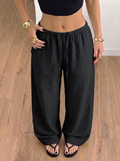 Women's Relaxed Wide-Leg Trousers Elastic Waist - Black