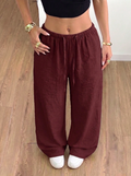 Women's Relaxed Wide-Leg Trousers Elastic Waist - Red
