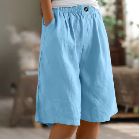 Women's Wide-Leg Bermuda Shorts High-Waist with Pockets - Sky Blue