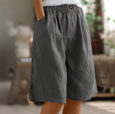 Women's Wide-Leg Bermuda Shorts High-Waist with Pockets - Gray