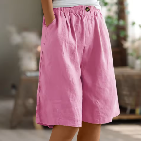 Women's Wide-Leg Bermuda Shorts High-Waist with Pockets - Pink