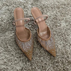Women's Slingback Heels with Rhinestone Mesh Upper - 4