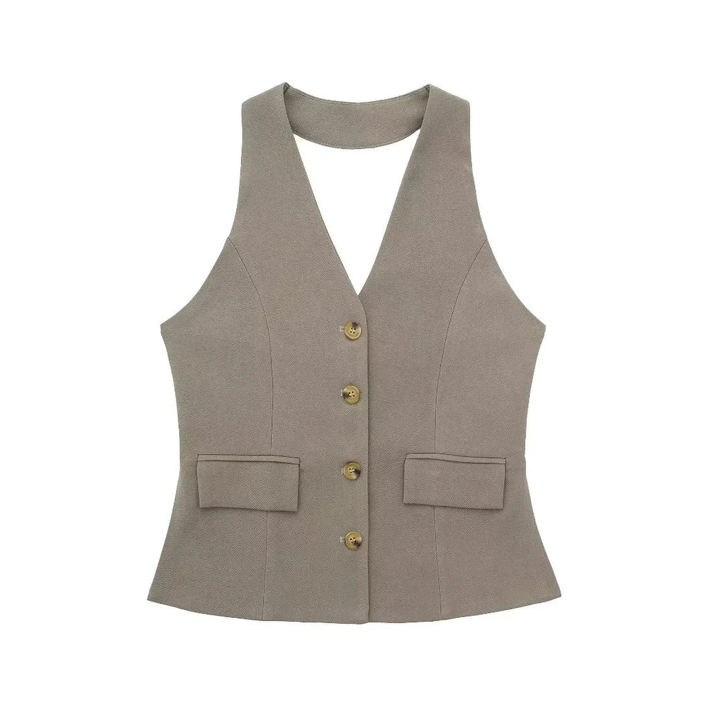 Women Halter Waistcoat and Trouser Co-ord Set with Wide Leg - 16