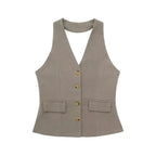 Women Halter Waistcoat and Trouser Co-ord Set with Wide Leg - 16