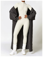 Women's Fleece Lined Jumpsuit with Zip Neckline and Long Sleeves - 7