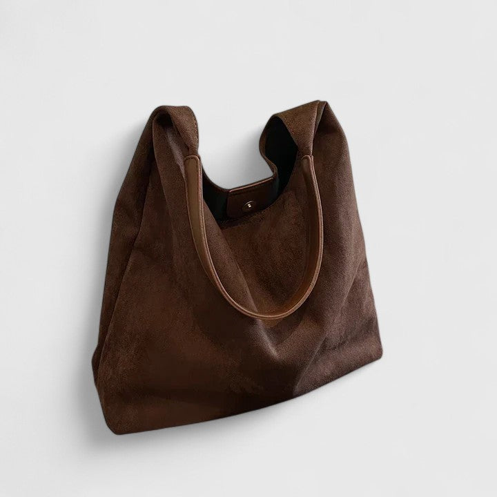 Women's Shoulder Bag with Minimalist Silhouette - Coffee