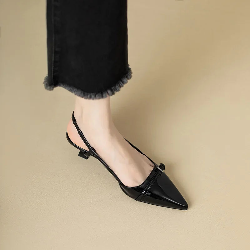 Women's Slingback Sandals Pointed Toe with Mid Heel - 4