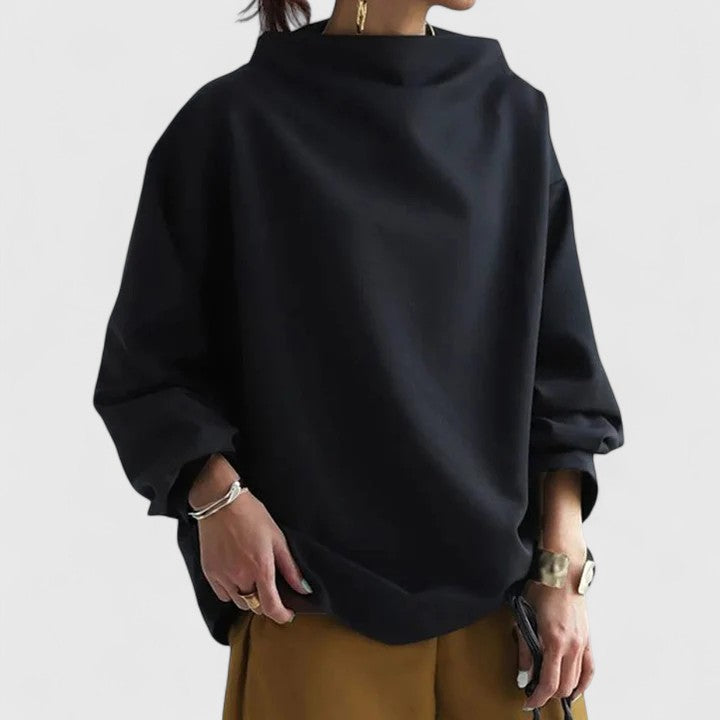 Women's Top High Neck Long Sleeve with Relaxed Silhouette - 7