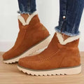 Women's Ankle Boots Slip-On with Fleece Lining and Ridged Sole - Brown