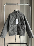 Women's Quilted Jacket with Pockets and Drawstring Waist - 8