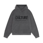 Unisex Hoodie with Rhinestone Statement Text and Relaxed Fit - Grey