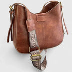 Women's Shoulder Bag with Curved Silhouette and Adjustable Strap - Red Brown