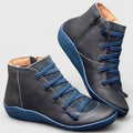 Women's Ankle Boots with Lace-Up Detail and Side Zip - Blue