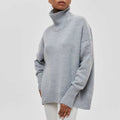 Women's Roll-Neck Jumper with Short Sleeves and Relaxed Fit - Grey