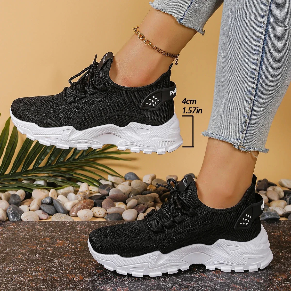 Women's Sneakers with Mesh Upper and Chunky Sole - 3