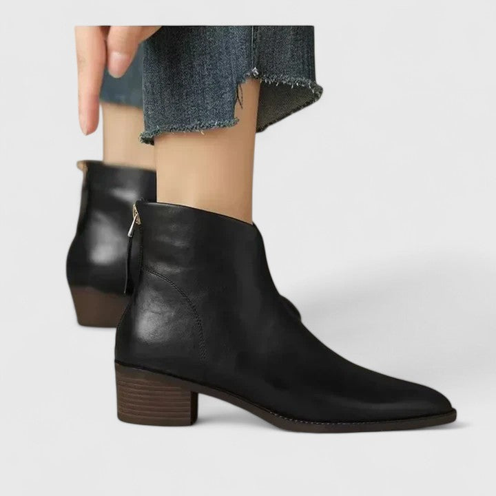 Women's Ankle Boots Pointed Toe with Block Heel and Side Zip