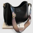 Women's Shoulder Bag with Curved Silhouette and Adjustable Strap - Black