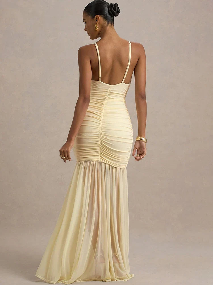 Women's Maxi Dress Sleeveless with V-Neck and Ruched Bodice - 4