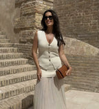 Women's Knitted Waistcoat Sleeveless with V-Neck and Button Front - 4
