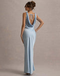 Women's Sleeveless Bodycon Maxi Dress with Cowl Neckline - Blue