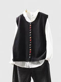 Women's Sleeveless Cardigan with V-Neck and Button Front - Black