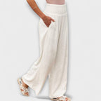 Women's Wide Leg Trousers with Mid-Rise Waistband - 5