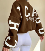 Women's Oversized Sweatshirt with City Print and Crew Neck - 12