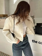 Women's Bomber Jacket with Patch Pockets and Ribbed Trim - 6