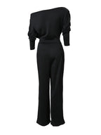 Women's Wide-Leg Jumpsuit with Cold-Shoulder Neckline and Draped Front - 6