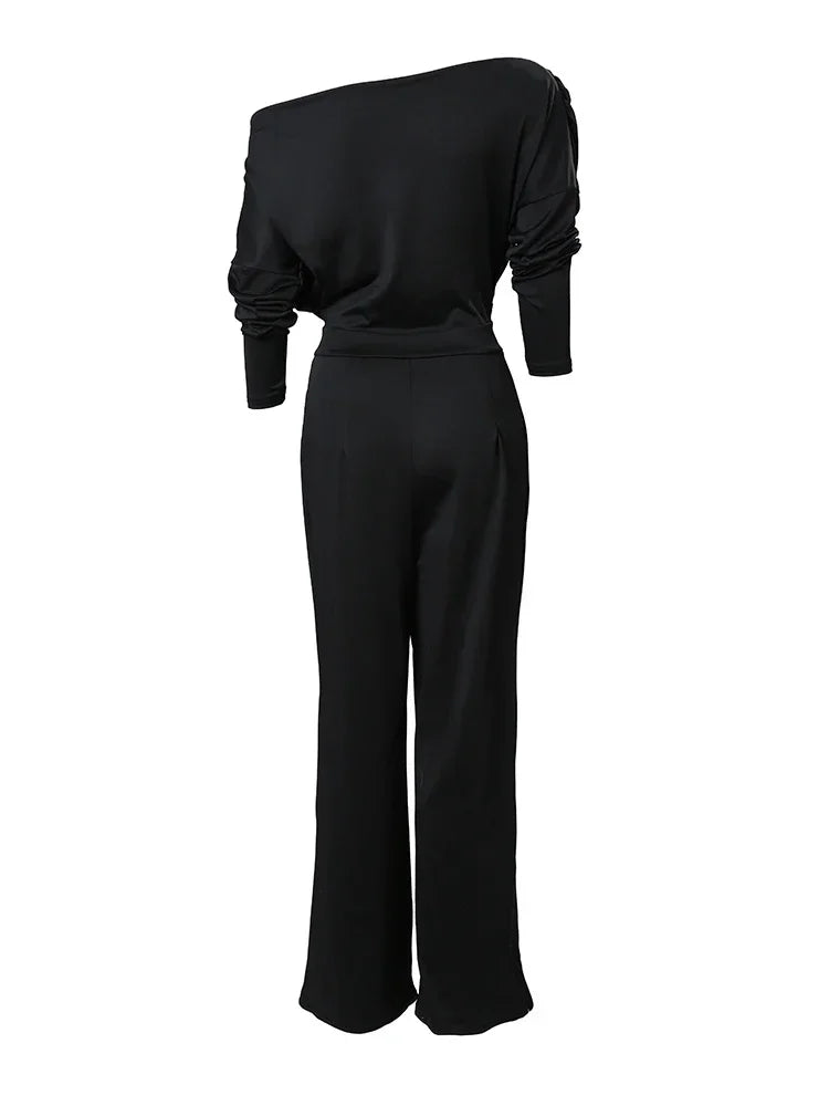 Women's Wide-Leg Jumpsuit with Cold-Shoulder Neckline and Draped Front - 6