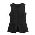 Women's Tailored Waistcoat Sleeveless with Button Front and Welt Pockets - Black