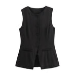 Women's Tailored Waistcoat Sleeveless with Button Front and Welt Pockets - Black