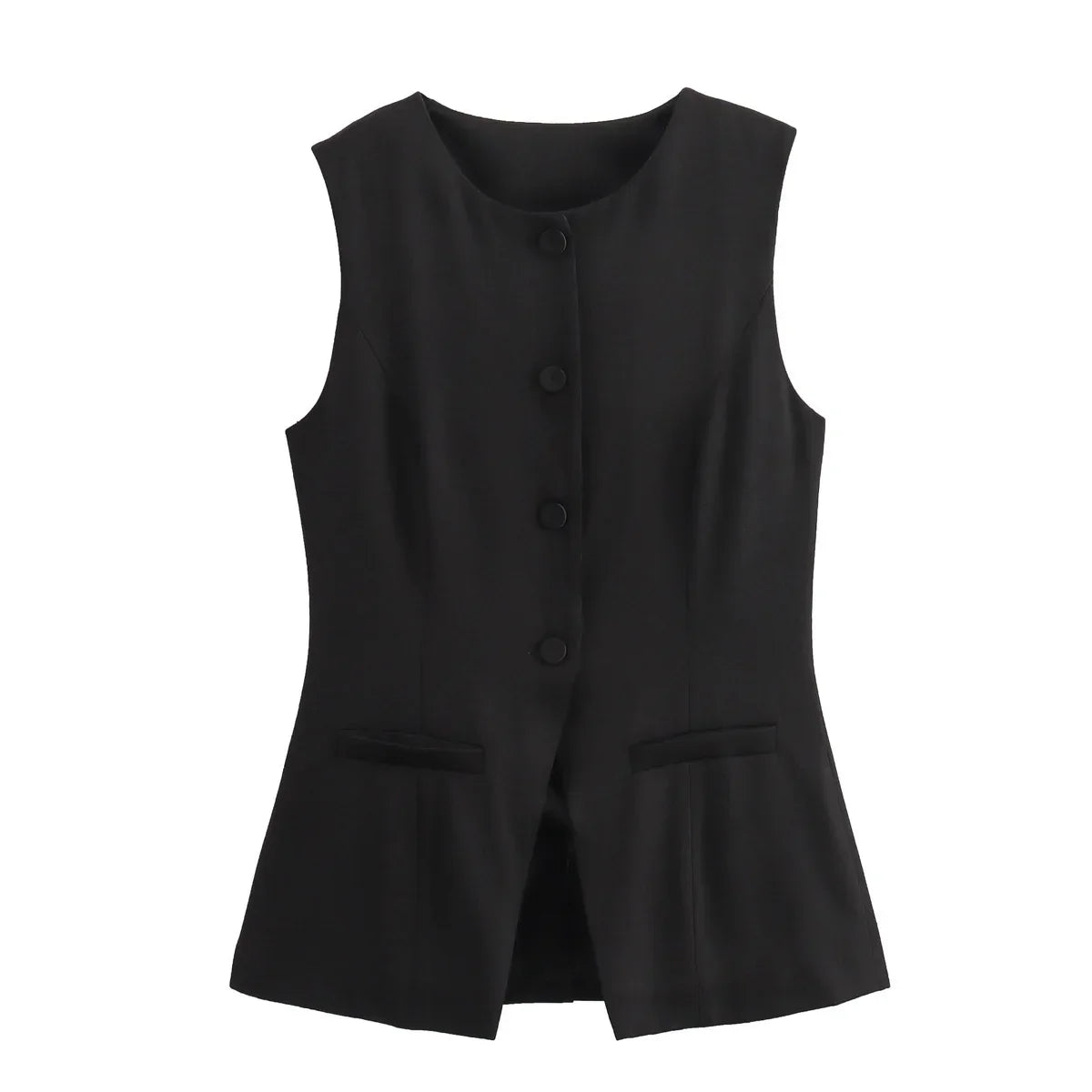 Women's Tailored Waistcoat Sleeveless with Button Front and Welt Pockets - Black