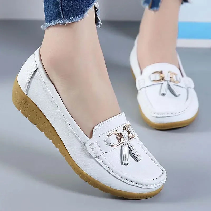 Women's Slip-On Loafers with Tassel Trim and Wedge Sole - 2